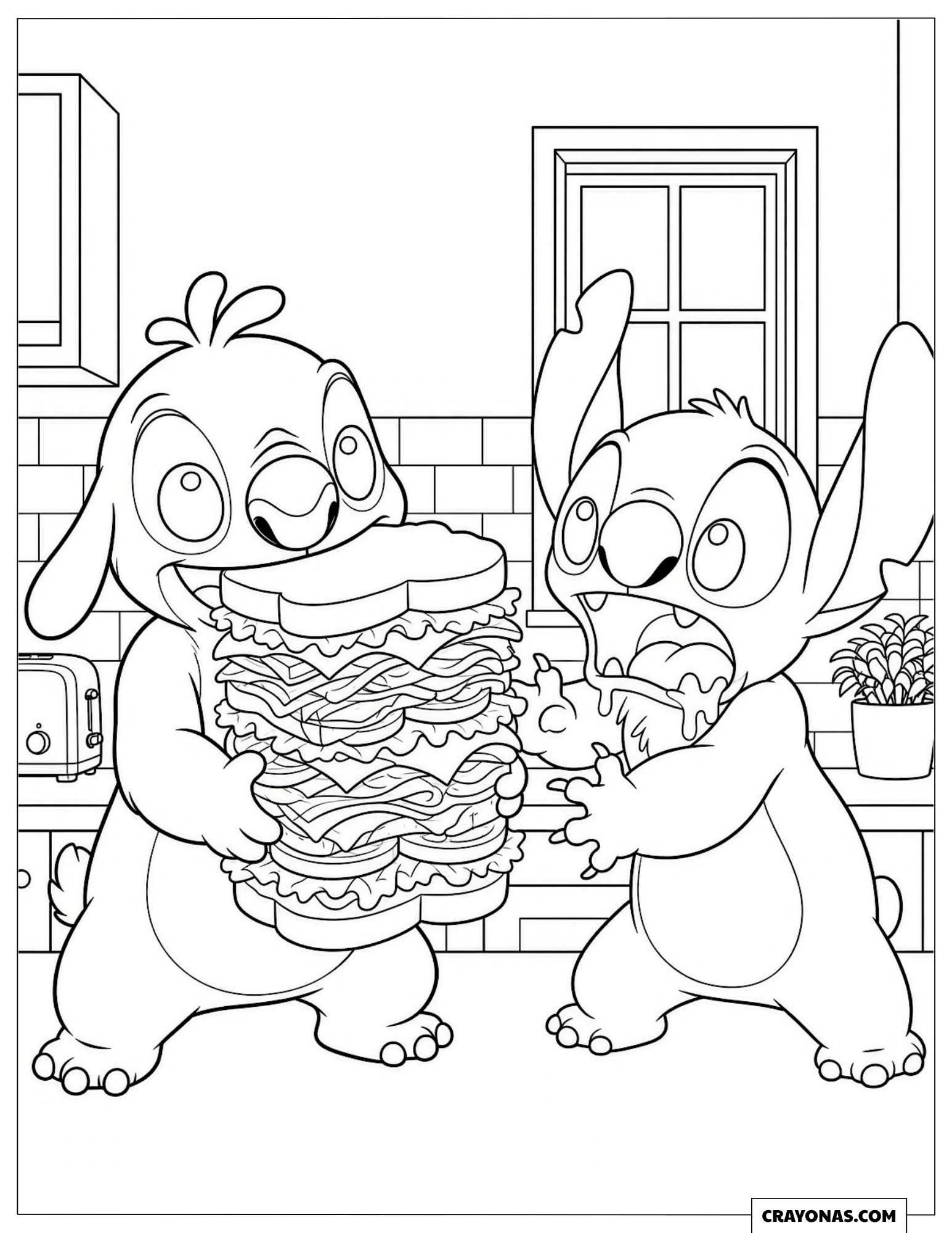 Reuben and Stitch Sandwich Battle to Color