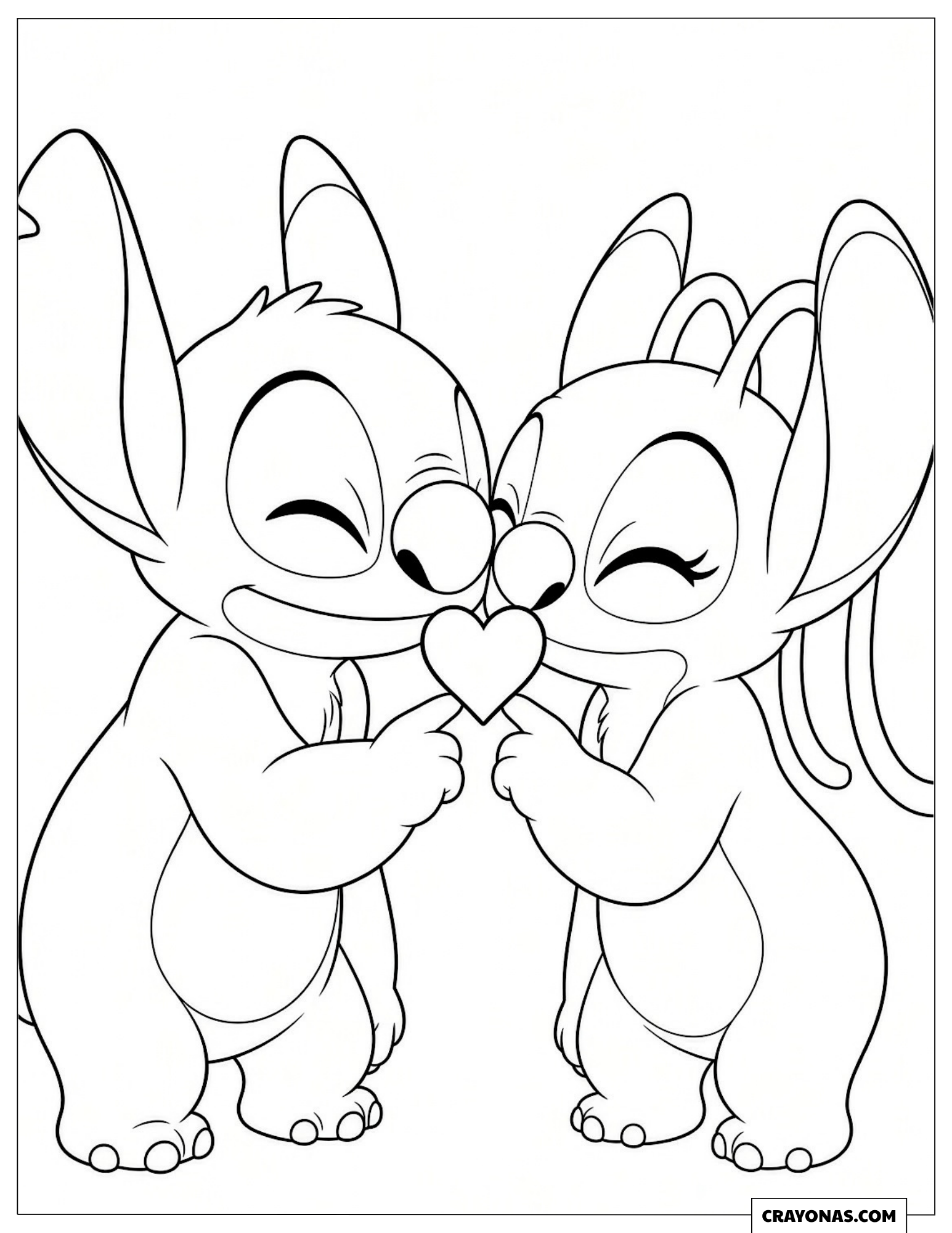 Stitch and Angel Romantic Nose Rub Template to Color