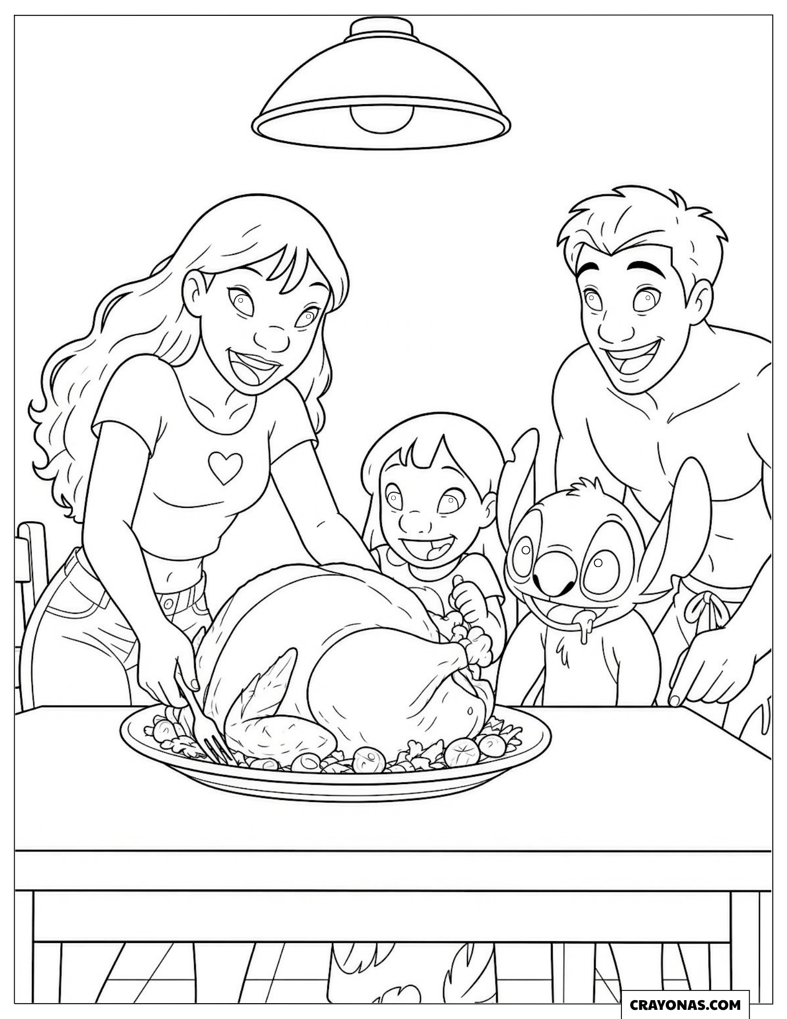 Stitch and Lilo Family Thanksgiving Dinner Coloring Sheet