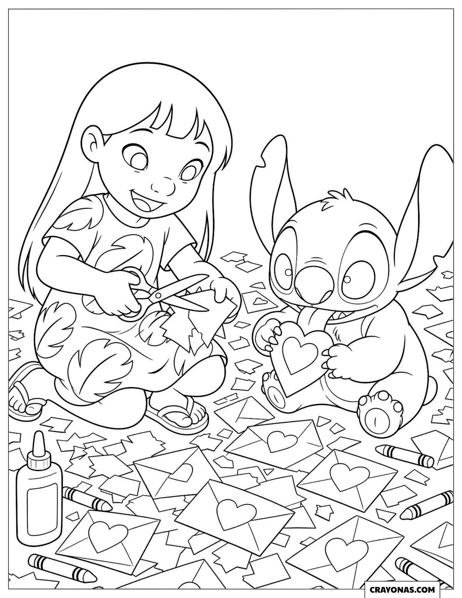 Stitch and Lilo Making Cards Coloring Sheet for Kids