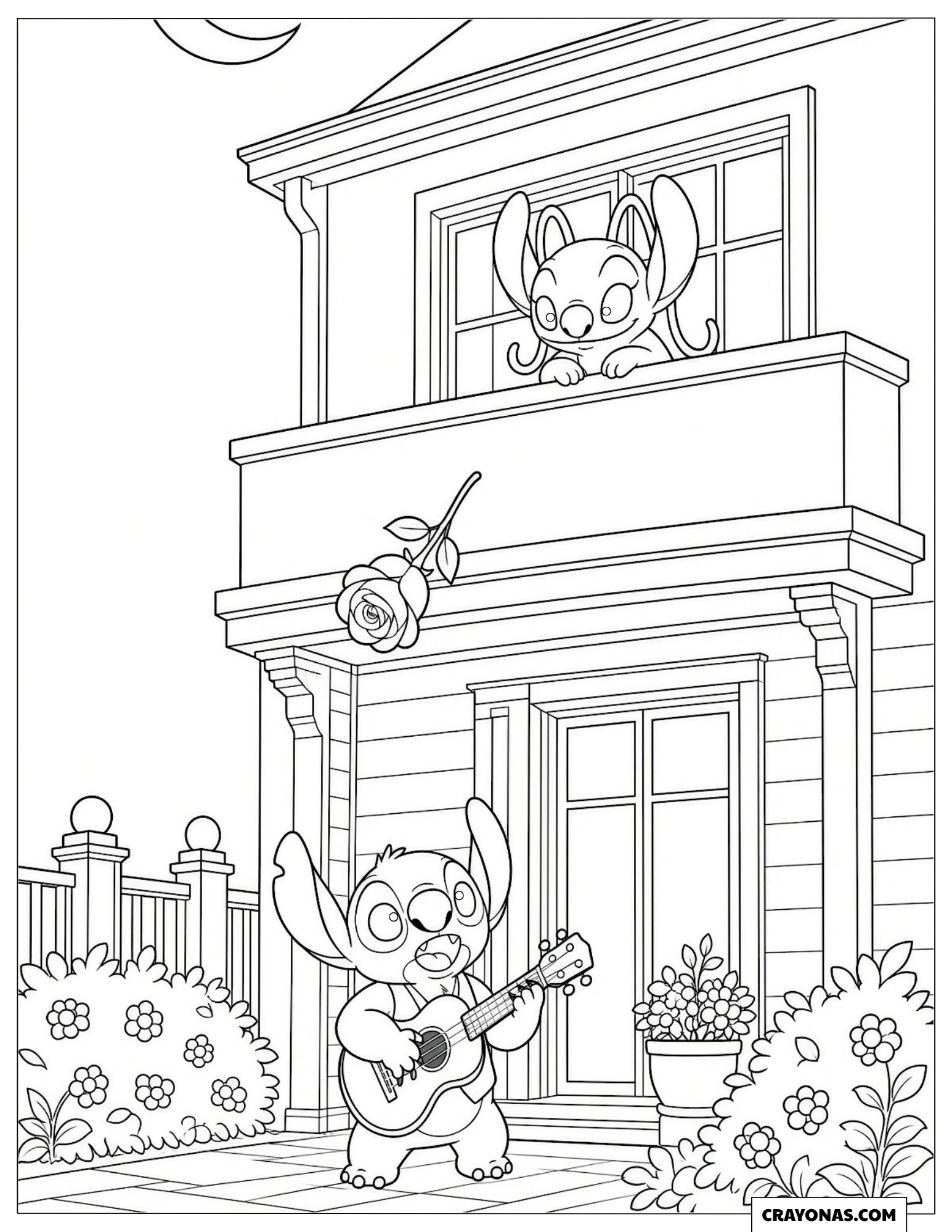 Stitch Singing Serenade to Angel to Color
