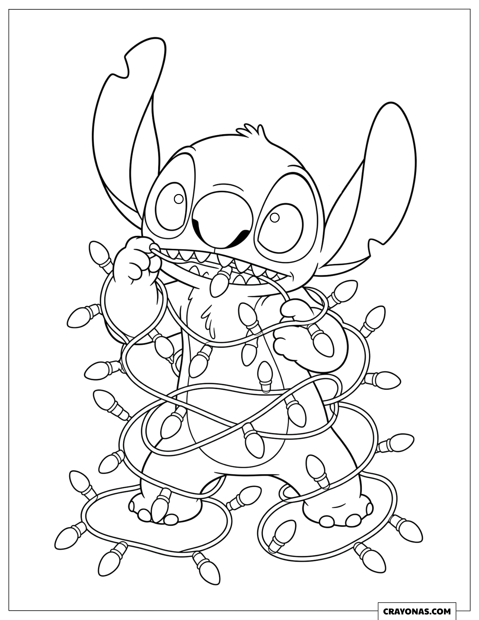 Stitch Tangled in Christmas Lights Coloring Page
